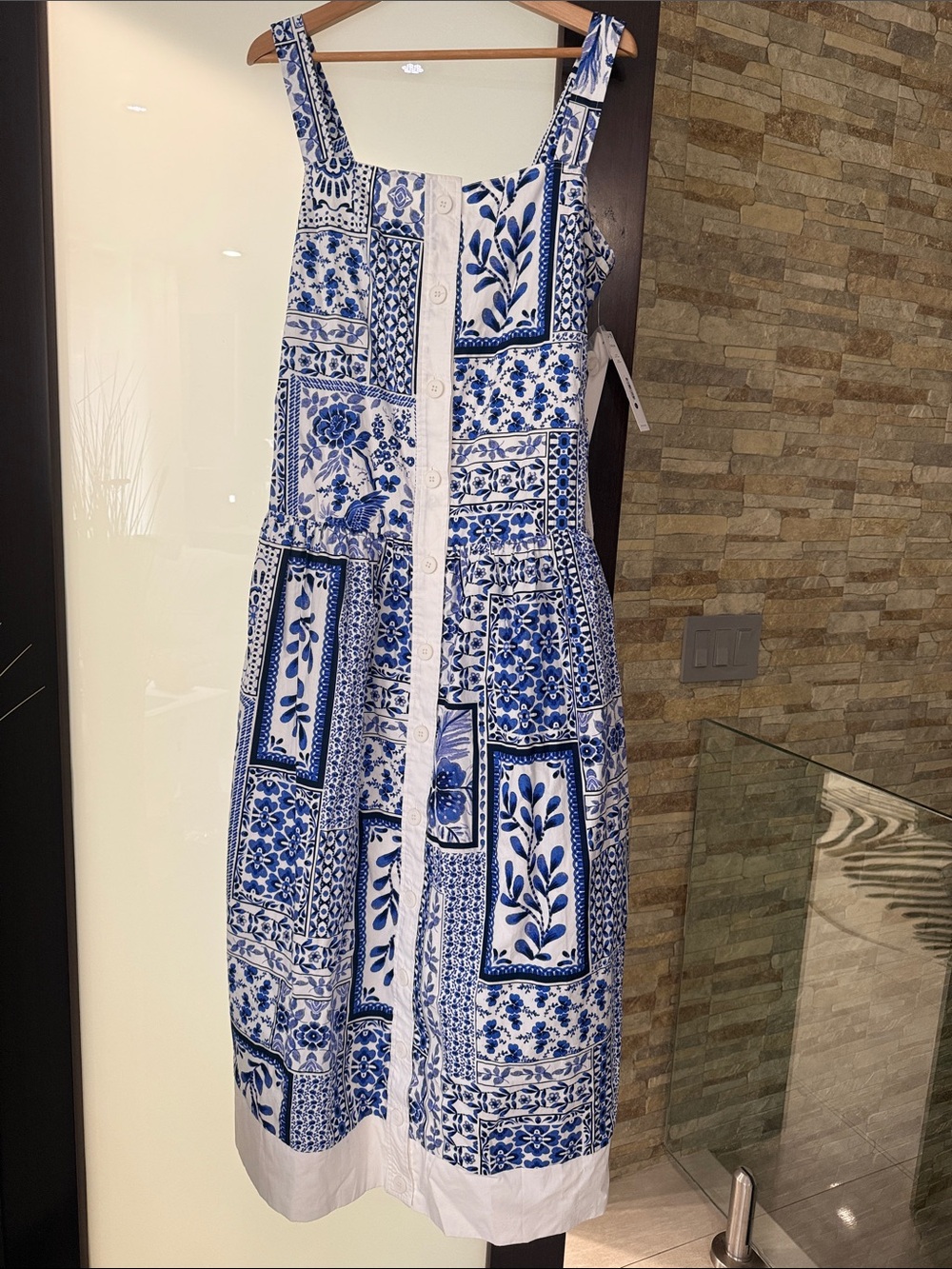 Aqua Blue and White Patchwork Maxi Sundress